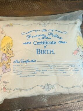 Unopened, Vintage Birth Certificate Keepsake Pillow.
